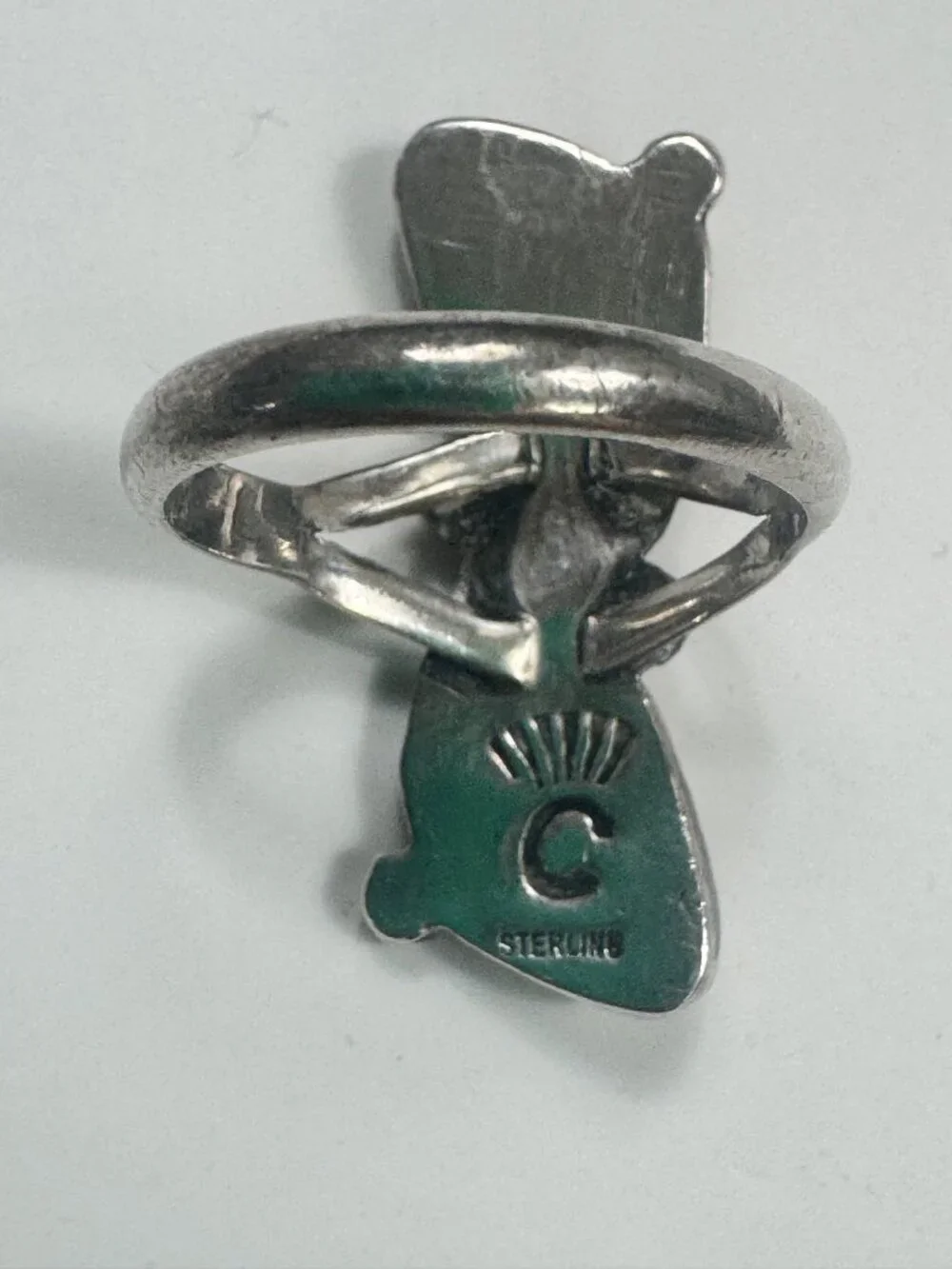 Native American Mother of Pearl Ring Approx Sz 6 2 Stone Sterling Silver Stamped